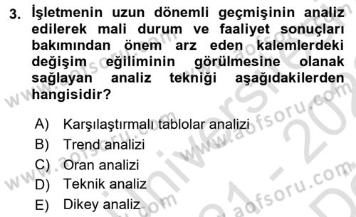 Mali Analiz Dersi 2021 - 2022 Yılı (Vize) Ara Sınav Soruları 3. Soru