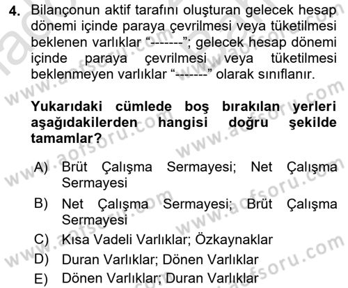Mali Analiz Dersi 2021 - 2022 Yılı (Vize) Ara Sınav Soruları 4. Soru