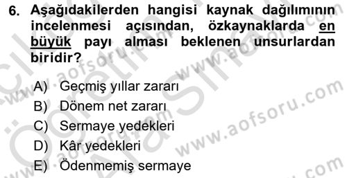 Mali Analiz Dersi 2021 - 2022 Yılı (Vize) Ara Sınav Soruları 6. Soru