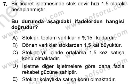 Mali Analiz Dersi 2021 - 2022 Yılı (Vize) Ara Sınav Soruları 7. Soru