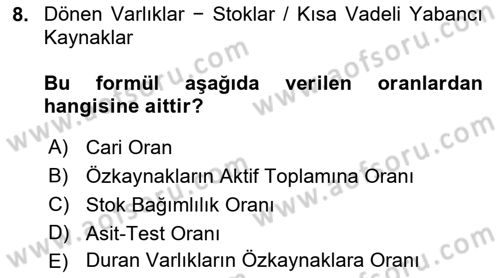 Mali Analiz Dersi 2021 - 2022 Yılı (Vize) Ara Sınav Soruları 8. Soru