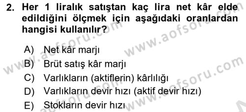 Mali Analiz Dersi 2021 - 2022 Yılı (Final) Dönem Sonu Sınav Soruları 2. Soru