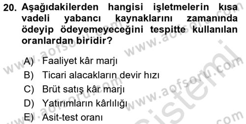 Mali Analiz Dersi 2021 - 2022 Yılı (Final) Dönem Sonu Sınav Soruları 20. Soru