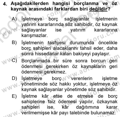 Mali Analiz Dersi 2021 - 2022 Yılı (Final) Dönem Sonu Sınav Soruları 4. Soru
