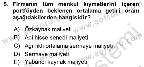 Mali Analiz Dersi 2021 - 2022 Yılı (Final) Dönem Sonu Sınav Soruları 5. Soru