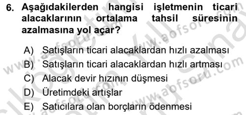 Mali Analiz Dersi 2021 - 2022 Yılı (Final) Dönem Sonu Sınav Soruları 6. Soru