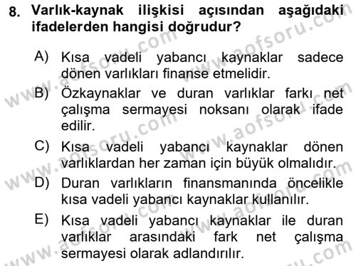Mali Analiz Dersi 2021 - 2022 Yılı (Final) Dönem Sonu Sınav Soruları 8. Soru