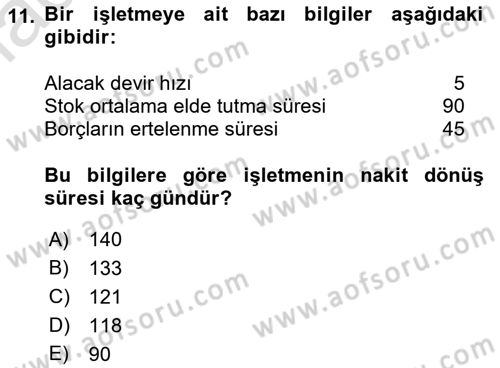 Mali Analiz Dersi 2021 - 2022 Yılı Yaz Okulu Sınav Soruları 11. Soru