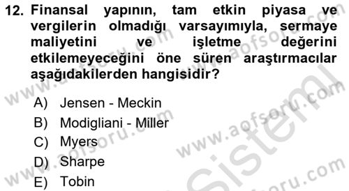 Mali Analiz Dersi 2021 - 2022 Yılı Yaz Okulu Sınav Soruları 12. Soru