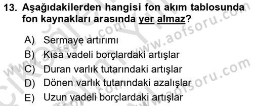 Mali Analiz Dersi 2021 - 2022 Yılı Yaz Okulu Sınav Soruları 13. Soru
