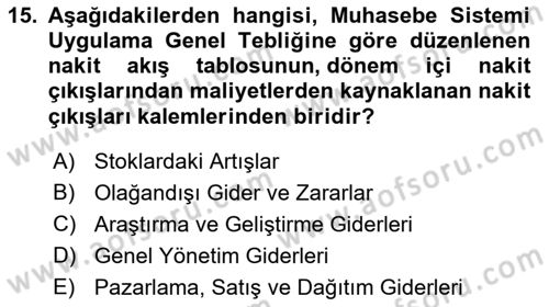 Mali Analiz Dersi 2021 - 2022 Yılı Yaz Okulu Sınav Soruları 15. Soru