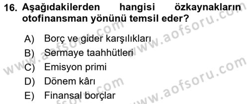 Mali Analiz Dersi 2021 - 2022 Yılı Yaz Okulu Sınav Soruları 16. Soru