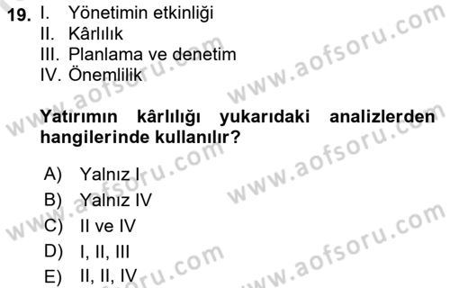 Mali Analiz Dersi 2021 - 2022 Yılı Yaz Okulu Sınav Soruları 19. Soru