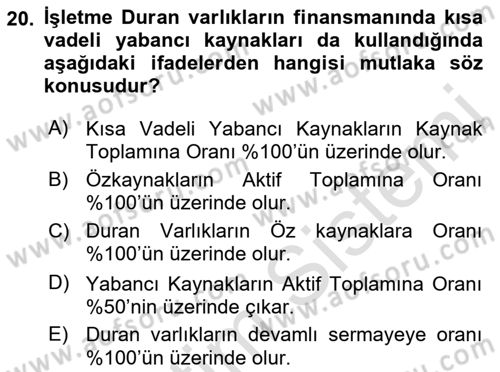 Mali Analiz Dersi 2021 - 2022 Yılı Yaz Okulu Sınav Soruları 20. Soru