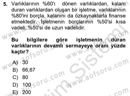 Mali Analiz Dersi 2021 - 2022 Yılı Yaz Okulu Sınav Soruları 5. Soru