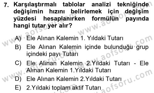 Mali Analiz Dersi 2021 - 2022 Yılı Yaz Okulu Sınav Soruları 7. Soru