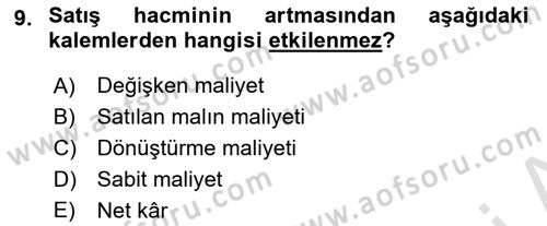 Mali Analiz Dersi 2021 - 2022 Yılı Yaz Okulu Sınav Soruları 9. Soru
