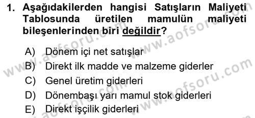 Mali Analiz Dersi 2022 - 2023 Yılı Yaz Okulu Sınav Soruları 1. Soru