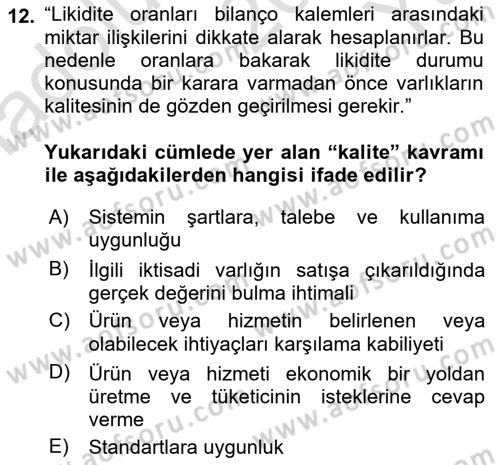 Mali Analiz Dersi 2022 - 2023 Yılı Yaz Okulu Sınav Soruları 12. Soru