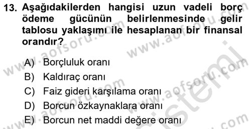 Mali Analiz Dersi 2022 - 2023 Yılı Yaz Okulu Sınav Soruları 13. Soru