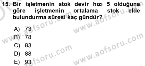 Mali Analiz Dersi 2022 - 2023 Yılı Yaz Okulu Sınav Soruları 15. Soru