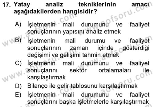 Mali Analiz Dersi 2022 - 2023 Yılı Yaz Okulu Sınav Soruları 17. Soru