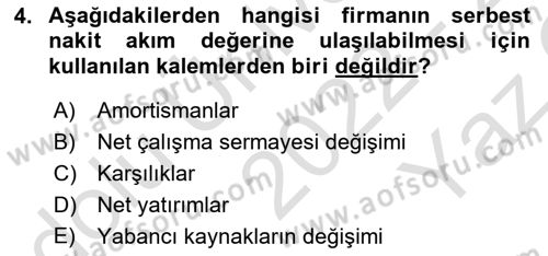 Mali Analiz Dersi 2022 - 2023 Yılı Yaz Okulu Sınav Soruları 4. Soru