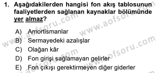 Mali Analiz Dersi 2023 - 2024 Yılı (Vize) Ara Sınav Soruları 1. Soru