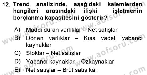 Mali Analiz Dersi 2023 - 2024 Yılı (Vize) Ara Sınav Soruları 12. Soru