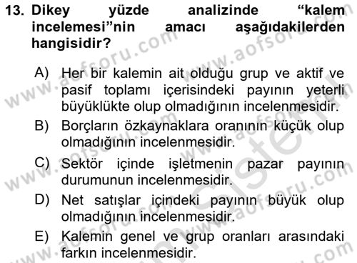 Mali Analiz Dersi 2023 - 2024 Yılı (Vize) Ara Sınav Soruları 13. Soru