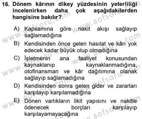 Mali Analiz Dersi 2023 - 2024 Yılı (Vize) Ara Sınav Soruları 16. Soru