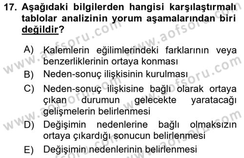 Mali Analiz Dersi 2023 - 2024 Yılı (Vize) Ara Sınav Soruları 17. Soru
