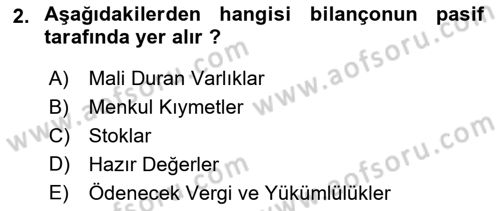 Mali Analiz Dersi 2023 - 2024 Yılı (Vize) Ara Sınav Soruları 2. Soru