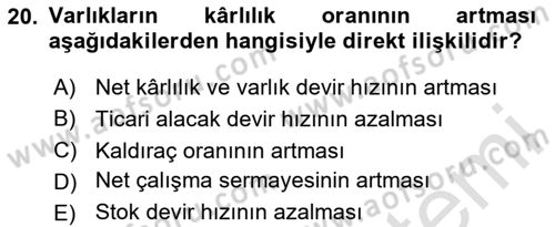 Mali Analiz Dersi 2023 - 2024 Yılı (Vize) Ara Sınav Soruları 20. Soru