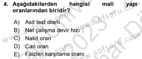 Mali Analiz Dersi 2023 - 2024 Yılı (Vize) Ara Sınav Soruları 4. Soru