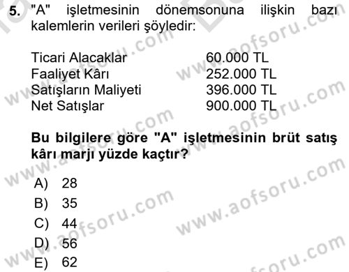 Mali Analiz Dersi 2023 - 2024 Yılı (Vize) Ara Sınav Soruları 5. Soru
