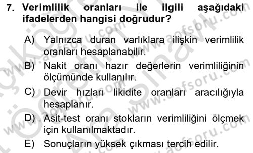 Mali Analiz Dersi 2023 - 2024 Yılı (Vize) Ara Sınav Soruları 7. Soru