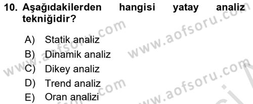 Mali Analiz Dersi 2023 - 2024 Yılı (Final) Dönem Sonu Sınav Soruları 10. Soru
