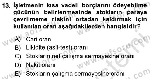 Mali Analiz Dersi 2023 - 2024 Yılı (Final) Dönem Sonu Sınav Soruları 13. Soru