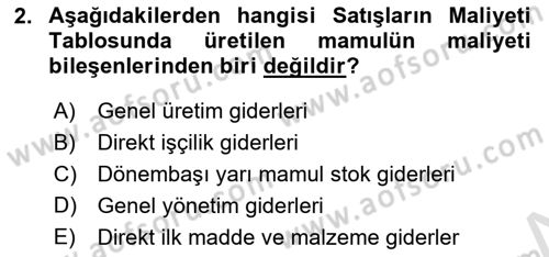 Mali Analiz Dersi 2023 - 2024 Yılı (Final) Dönem Sonu Sınav Soruları 2. Soru