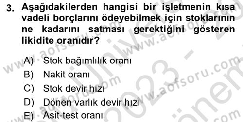 Mali Analiz Dersi 2023 - 2024 Yılı (Final) Dönem Sonu Sınav Soruları 3. Soru