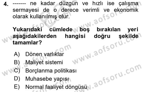 Mali Analiz Dersi 2023 - 2024 Yılı (Final) Dönem Sonu Sınav Soruları 4. Soru