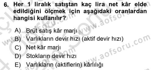 Mali Analiz Dersi 2023 - 2024 Yılı (Final) Dönem Sonu Sınav Soruları 6. Soru