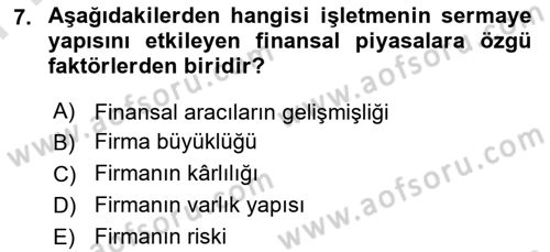 Mali Analiz Dersi 2023 - 2024 Yılı (Final) Dönem Sonu Sınav Soruları 7. Soru