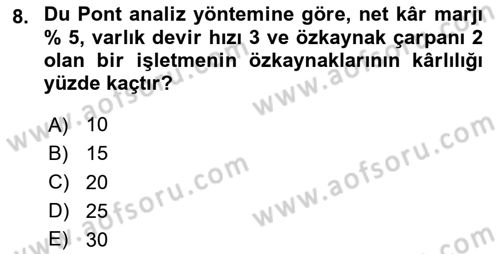 Mali Analiz Dersi 2023 - 2024 Yılı (Final) Dönem Sonu Sınav Soruları 8. Soru
