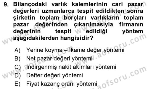 Mali Analiz Dersi 2023 - 2024 Yılı (Final) Dönem Sonu Sınav Soruları 9. Soru