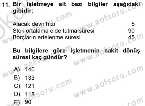 Mali Analiz Dersi 2023 - 2024 Yılı Yaz Okulu Sınav Soruları 11. Soru