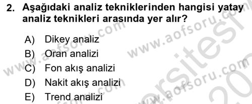 Mali Analiz Dersi 2023 - 2024 Yılı Yaz Okulu Sınav Soruları 2. Soru