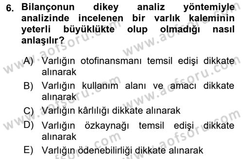 Mali Analiz Dersi 2023 - 2024 Yılı Yaz Okulu Sınav Soruları 6. Soru
