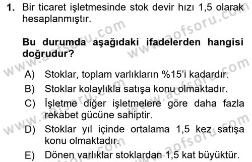 Mali Analiz Dersi 2024 - 2025 Yılı (Vize) Ara Sınav Soruları 1. Soru